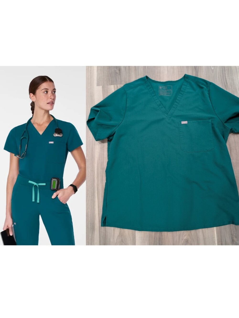 Figs | Catarina One-Pocket Scrub Top In Green